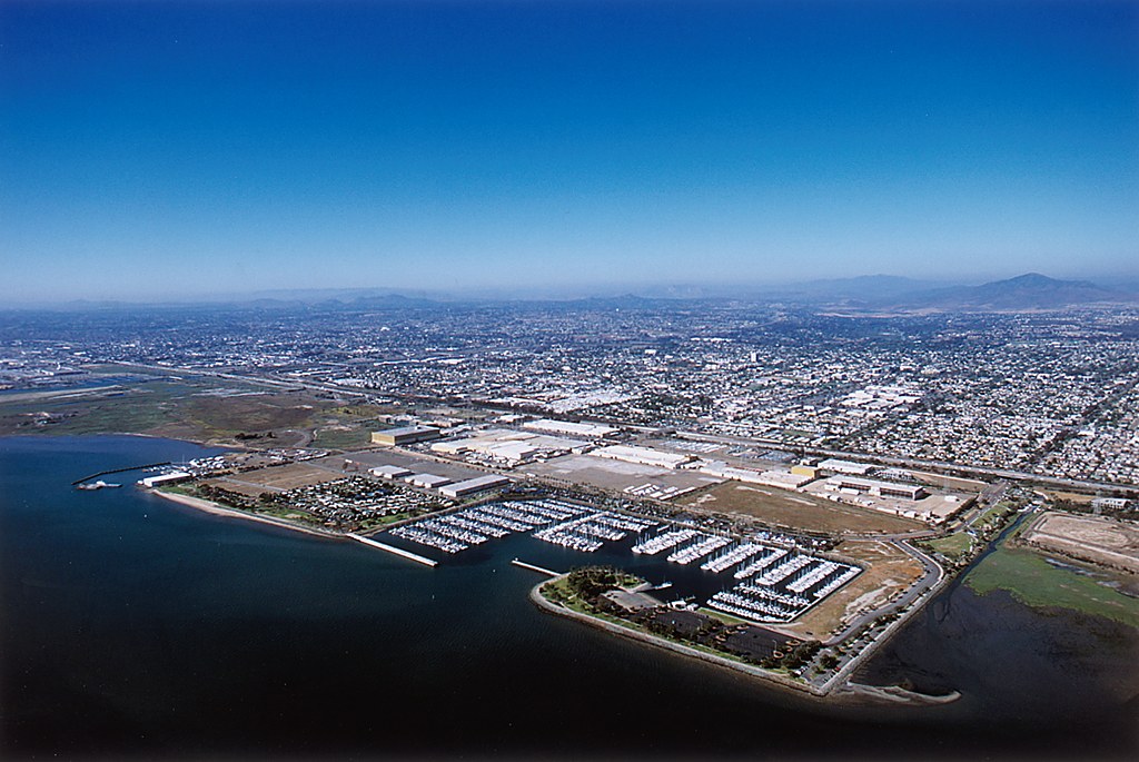 Aerial view of the Chula Vista Bayfront and surrounding community